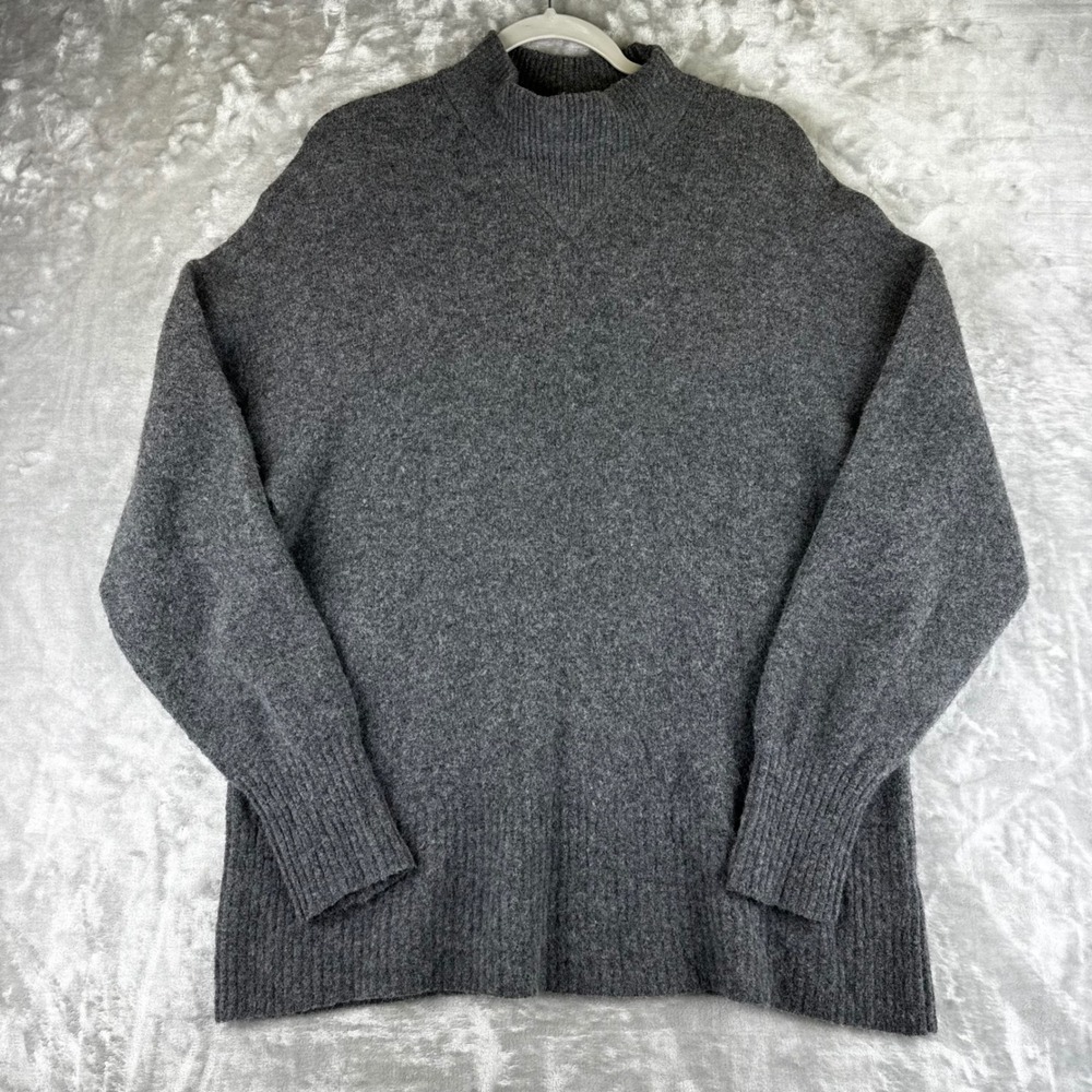 Everlane Oversized Mock Neck Sweater Womens Large Charcoal Grey Wool Yak (1572)